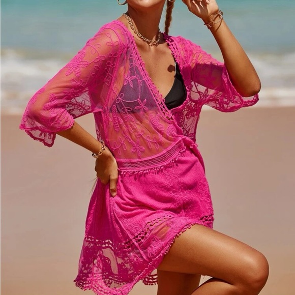 Boho floral embroidered beach cover up - Picture 2 of 6